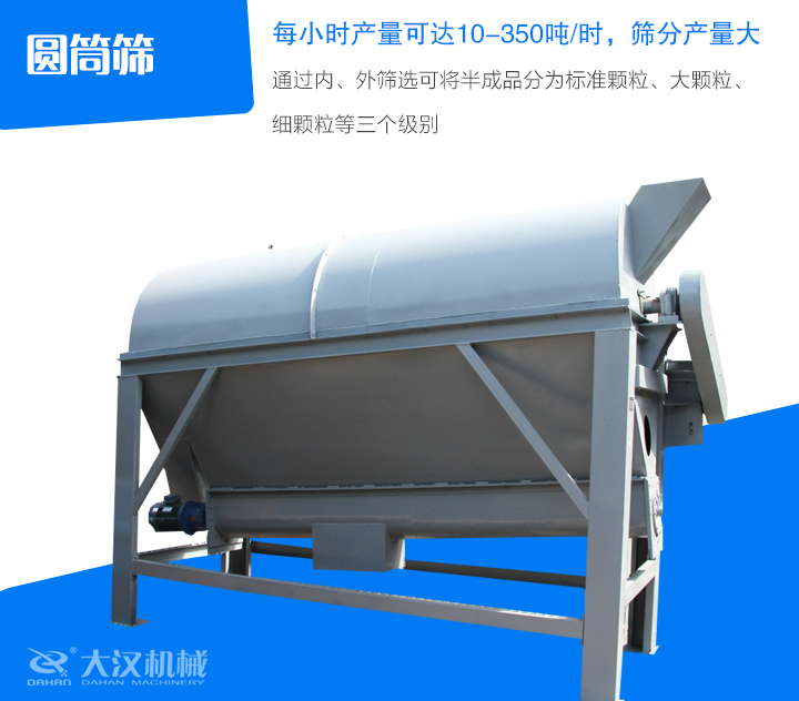 圓筒篩通過內(nèi)、外篩選可將半成品分為標準顆粒、大顆粒、 細顆粒等三個級別